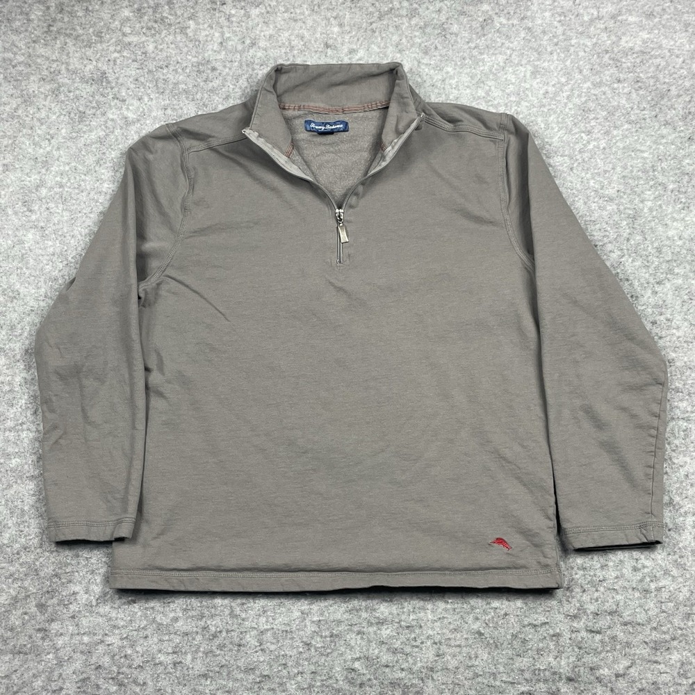 Tommy‎ Bahama Pullover Mens Large Gray Long Sleeve 1/4 Zip Casual Preppy
